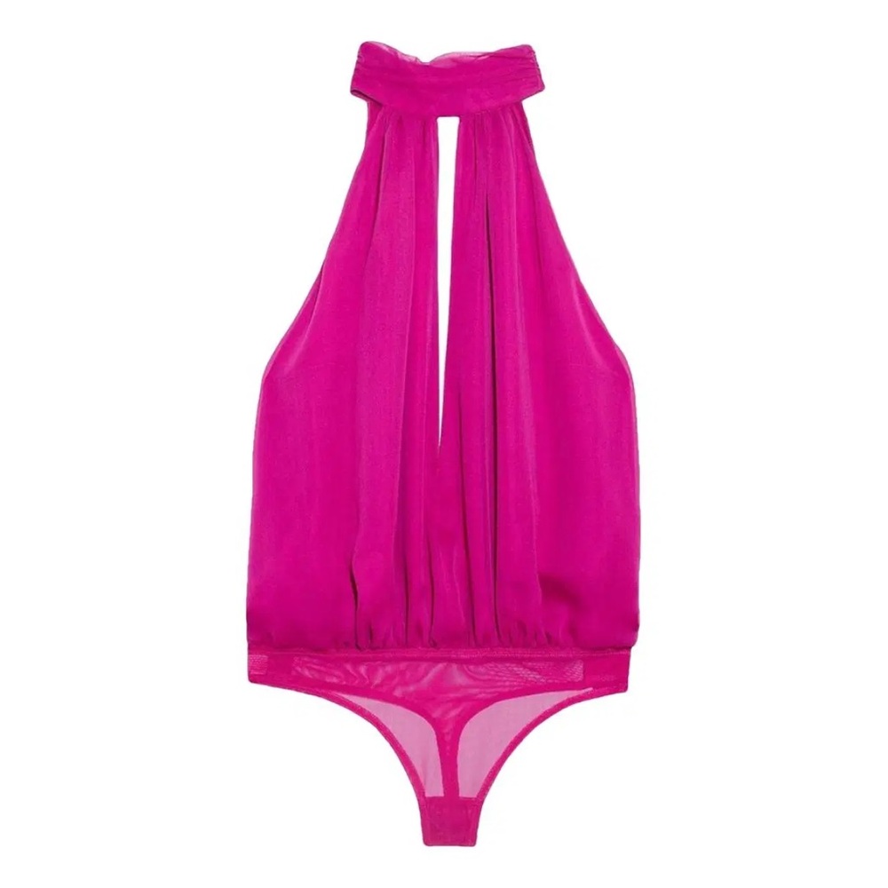 Fleur Du Mal fuchia pink silk Bodysuit